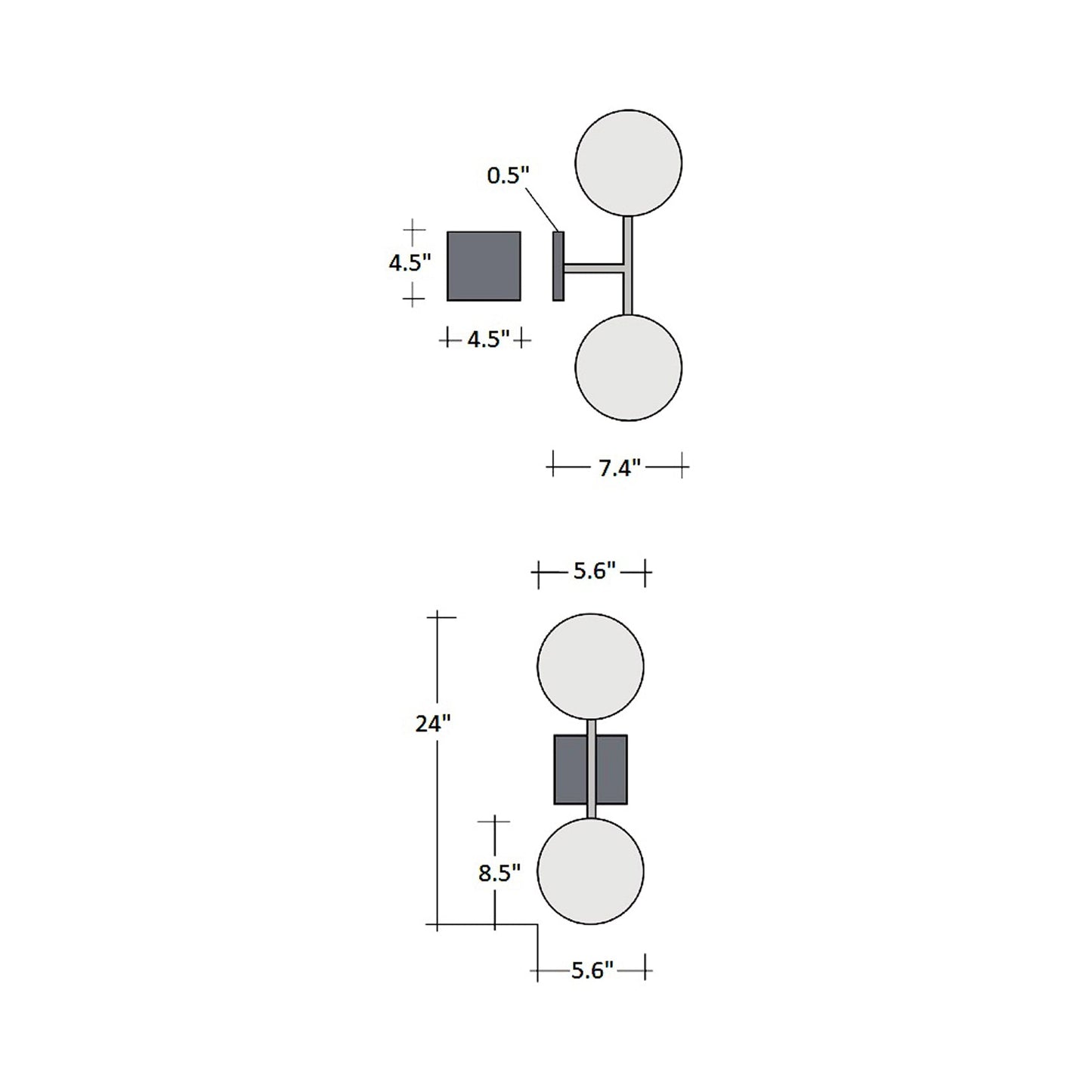 Blossom Double LED Wall Light - line drawing.