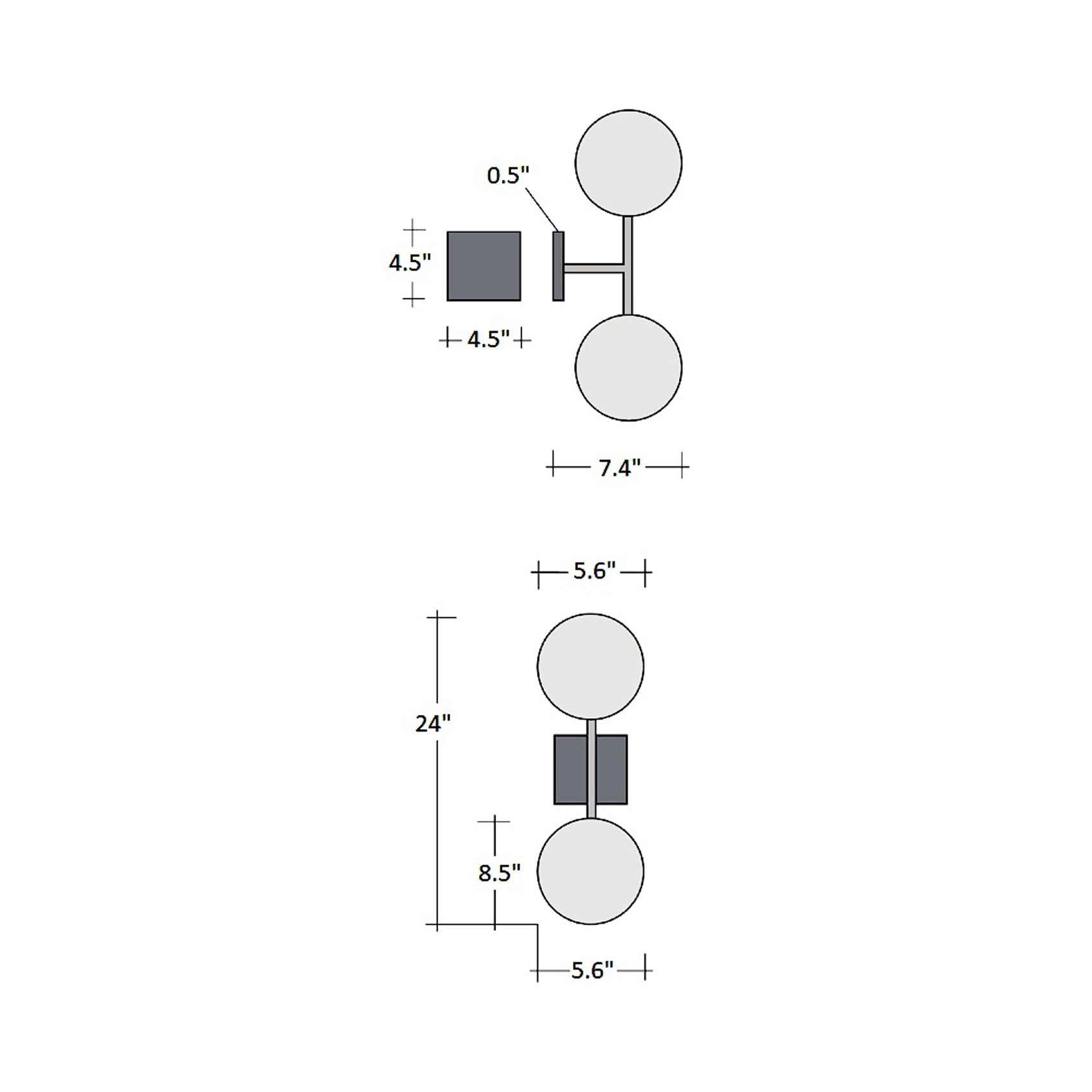 Blossom Double LED Wall Light - line drawing.