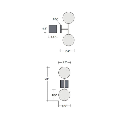 Blossom Double LED Wall Light - line drawing.