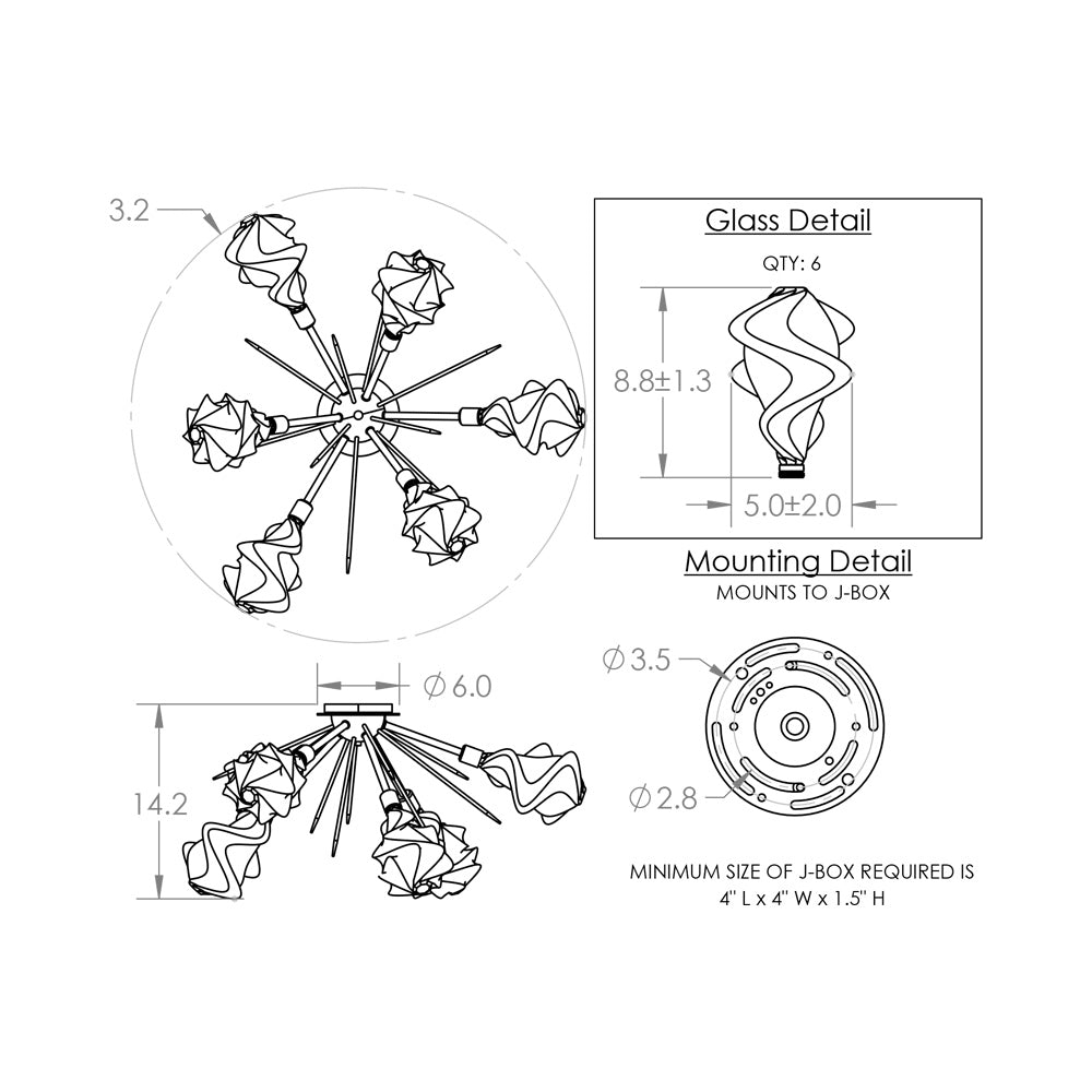 Blossom Starburst LED Flush Mount Ceiling Light - line drawing.