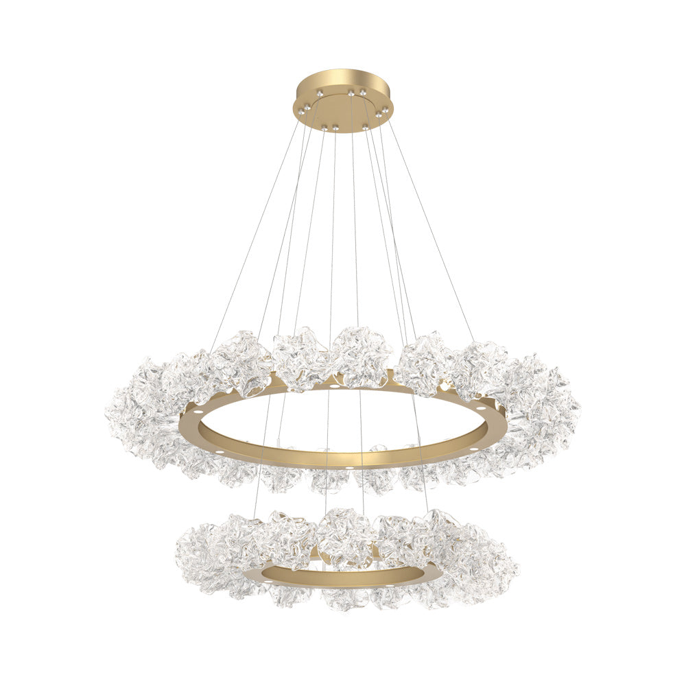Blossom Two-Tier Ring LED Chandelier in Gilded Brass.