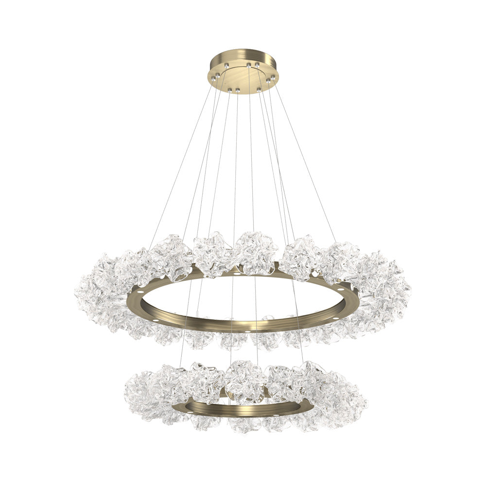 Blossom Two-Tier Ring LED Chandelier in Heritage Brass.