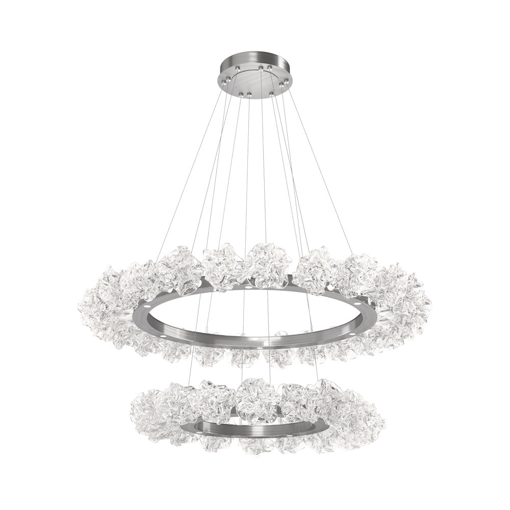 Blossom Two-Tier Ring LED Chandelier in Satin Nickel.