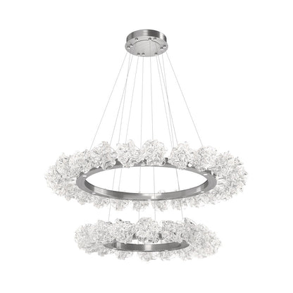 Blossom Two-Tier Ring LED Chandelier in Satin Nickel.