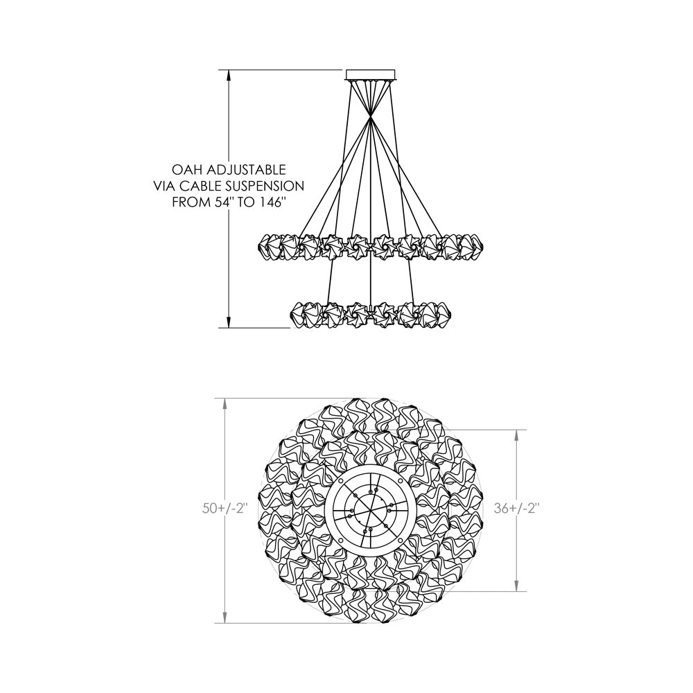 Blossom Two-Tier Ring LED Chandelier - line drawing.