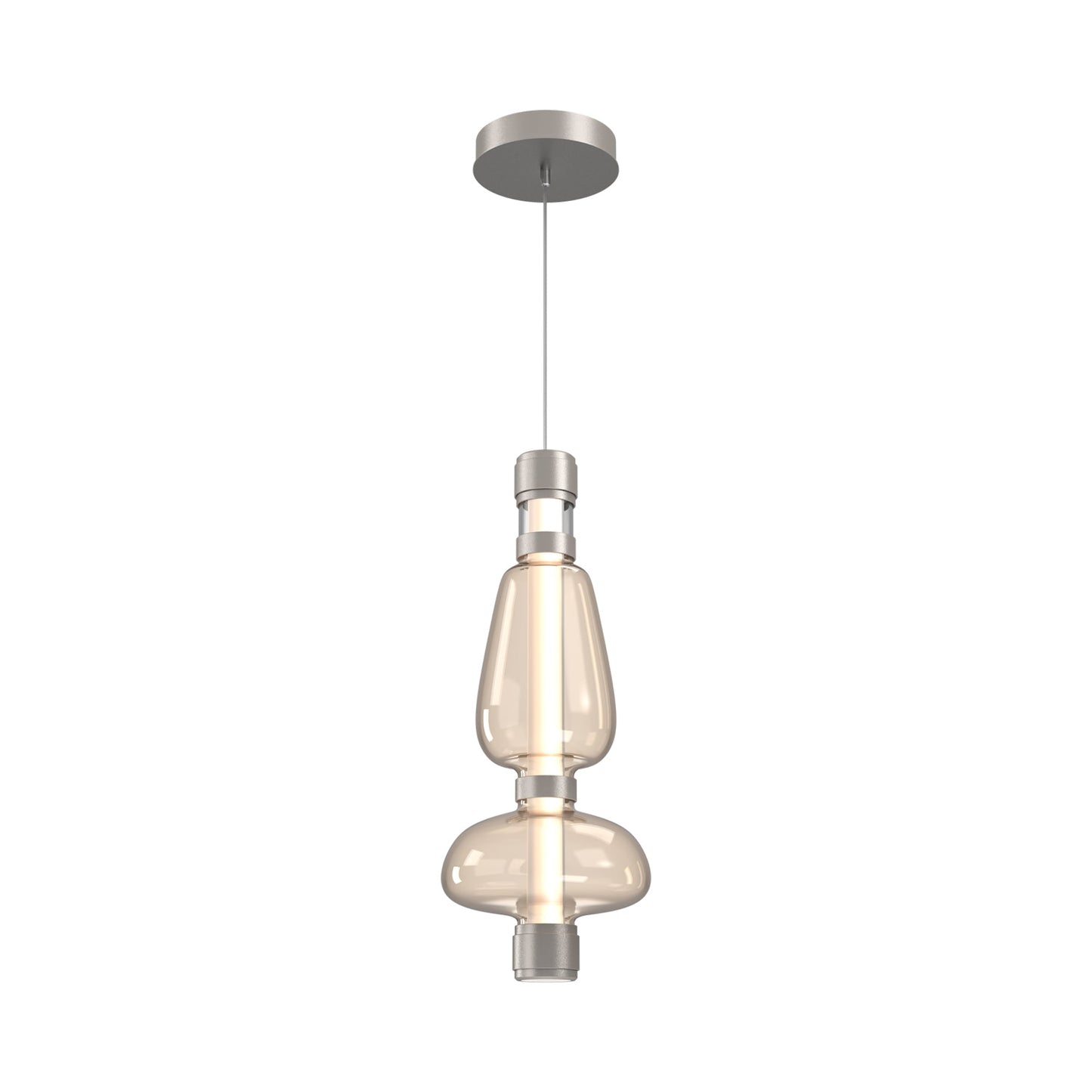 Bolla Mandrel LED Pendant Light in Beige Silver/Amber Blown Glass.