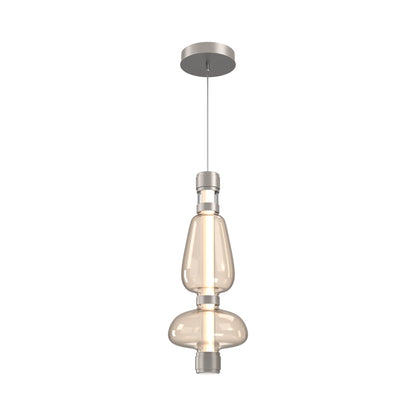 Bolla Mandrel LED Pendant Light in Beige Silver/Amber Blown Glass.
