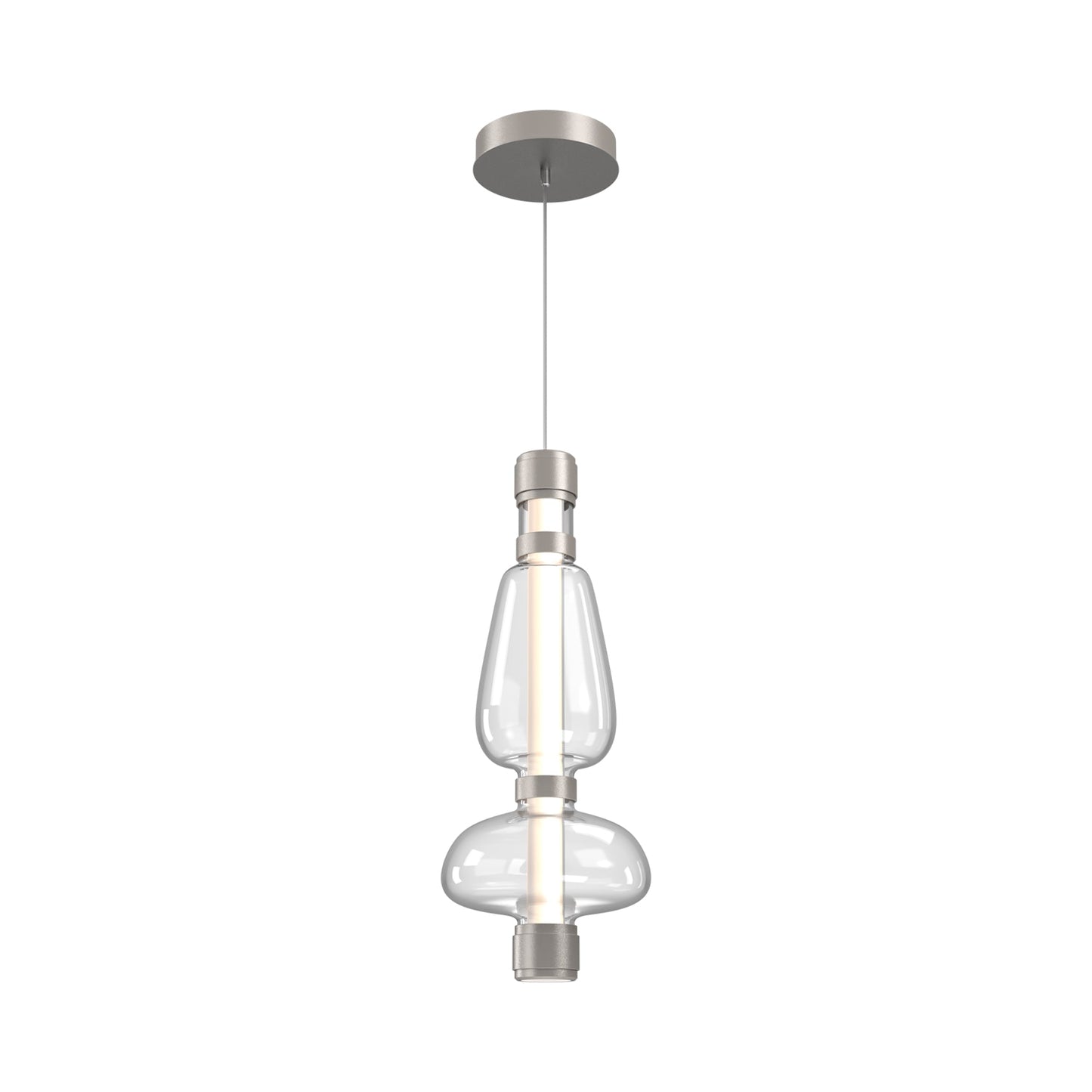 Bolla Mandrel LED Pendant Light in Beige Silver/Clear Blown Glass.