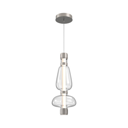 Bolla Mandrel LED Pendant Light in Beige Silver/Clear Blown Glass.