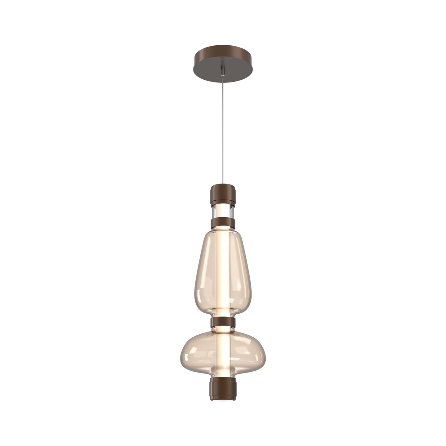 Bolla Mandrel LED Pendant Light in Burnished Bronze/Amber Blown Glass.