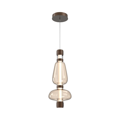 Bolla Mandrel LED Pendant Light in Burnished Bronze/Amber Blown Glass.