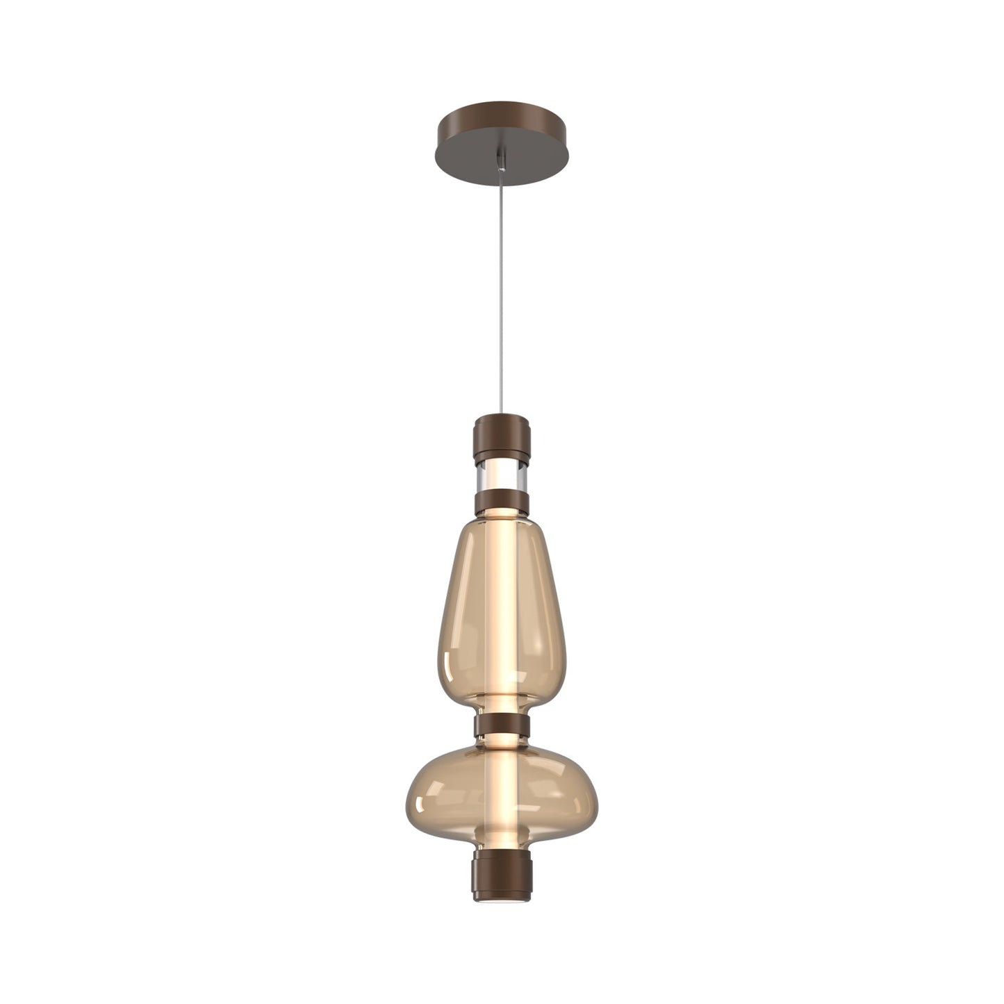 Bolla Mandrel LED Pendant Light in Burnished Bronze/Bronze Blown Glass.