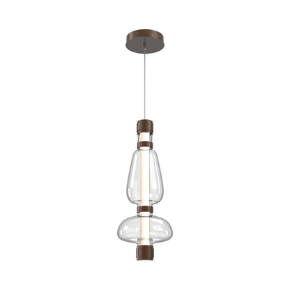 Bolla Mandrel LED Pendant Light in Burnished Bronze/Clear Blown Glass.