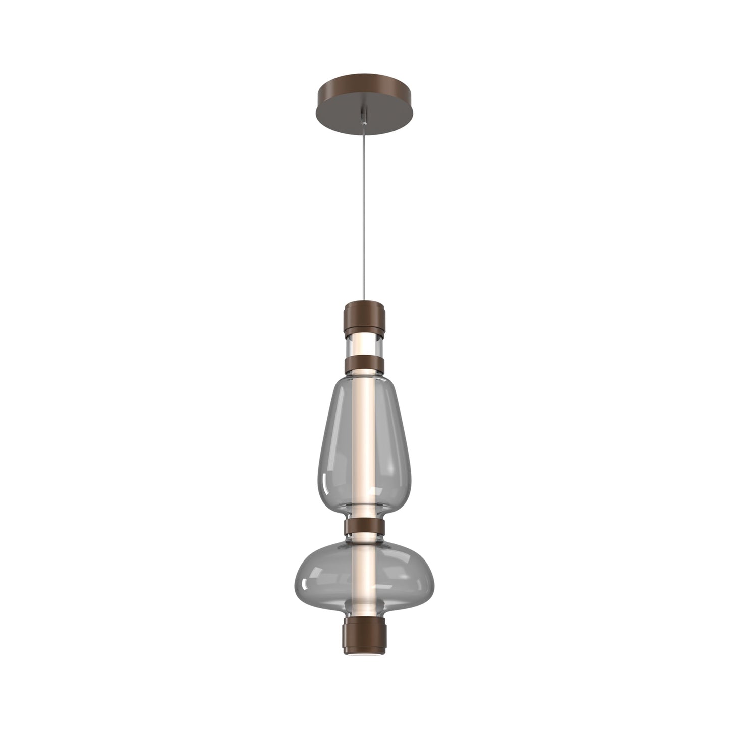 Bolla Mandrel LED Pendant Light in Burnished Bronze/Smoke Blown Glass.