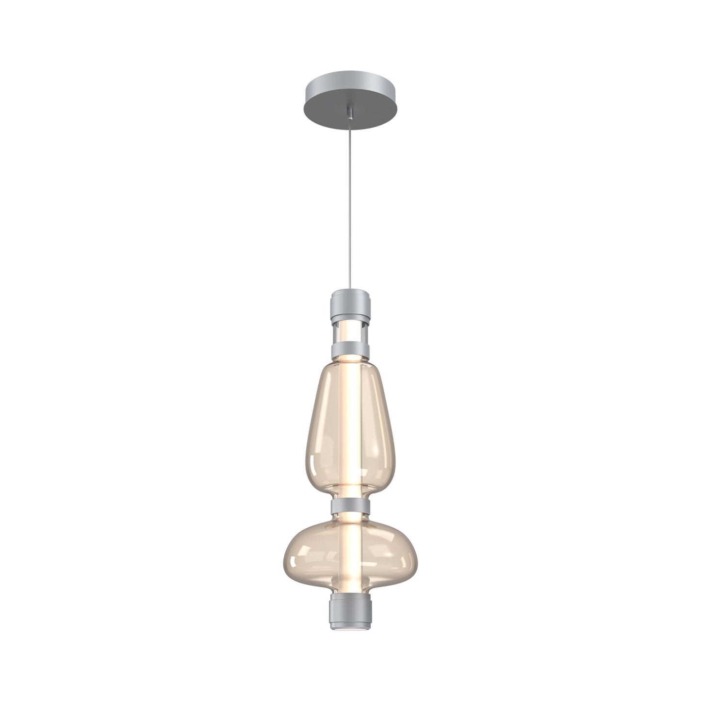 Bolla Mandrel LED Pendant Light in Classic Silver/Amber Blown Glass.