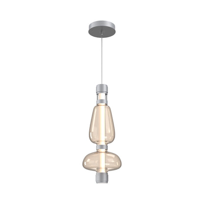 Bolla Mandrel LED Pendant Light in Classic Silver/Amber Blown Glass.