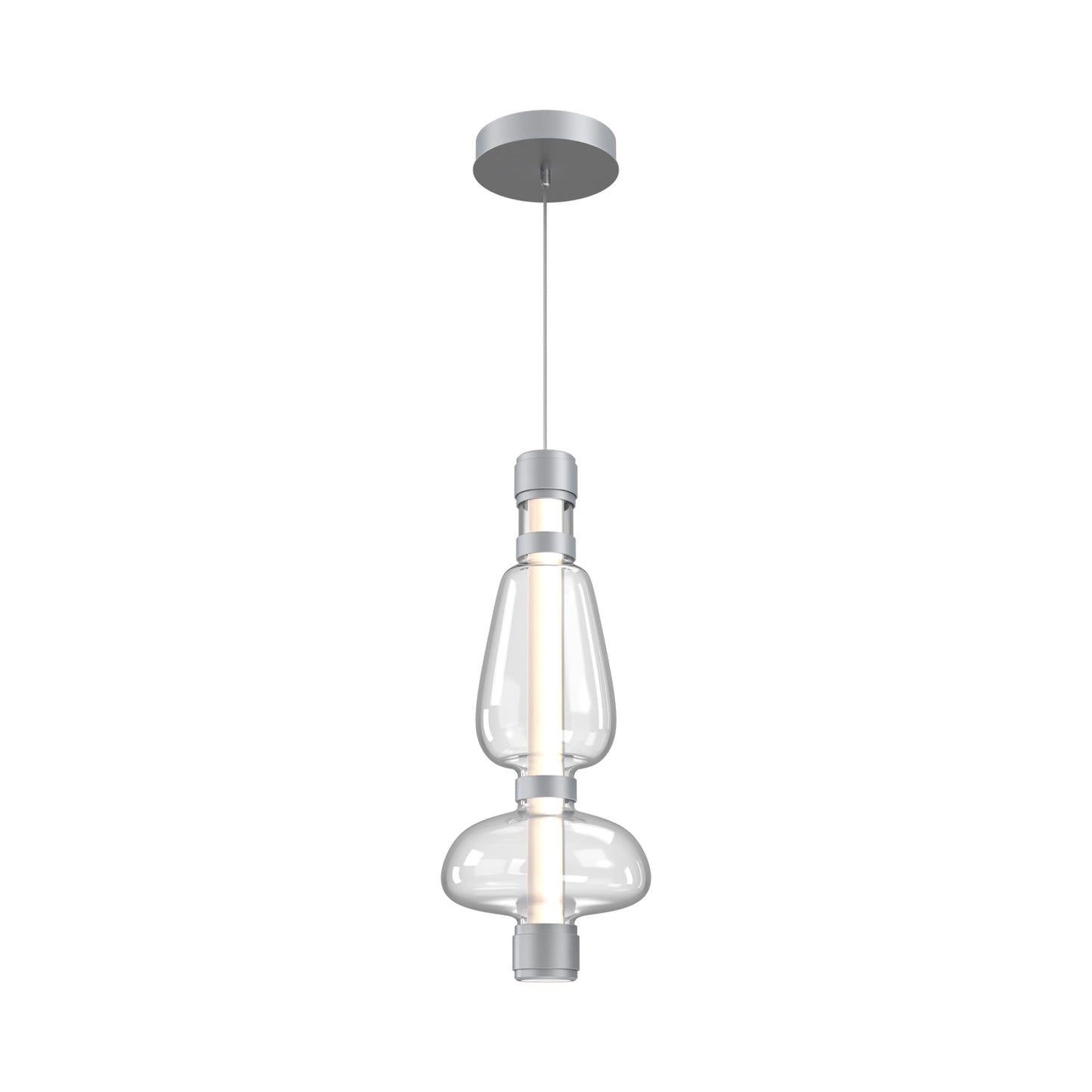 Bolla Mandrel LED Pendant Light in Classic Silver/Clear Blown Glass.