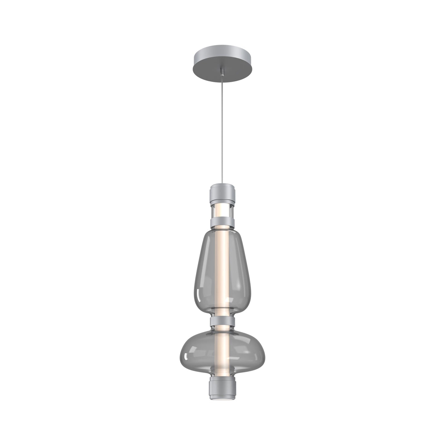 Bolla Mandrel LED Pendant Light in Classic Silver/Smoke Blown Glass.