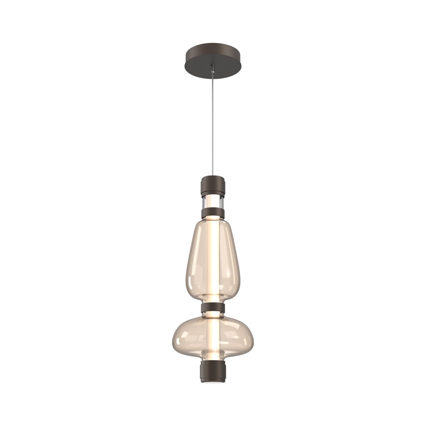 Bolla Mandrel LED Pendant Light in Flat Bronze/Amber Blown Glass.