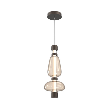 Bolla Mandrel LED Pendant Light in Flat Bronze/Amber Blown Glass.
