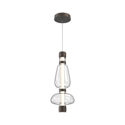 Bolla Mandrel LED Pendant Light in Flat Bronze/Clear Blown Glass.