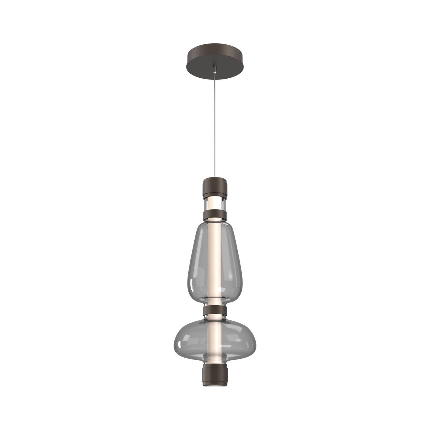 Bolla Mandrel LED Pendant Light in Flat Bronze/Smoke Blown Glass.