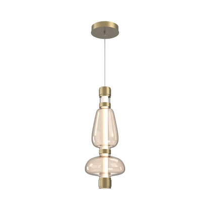 Bolla Mandrel LED Pendant Light in Gilded Brass/Amber Blown Glass.