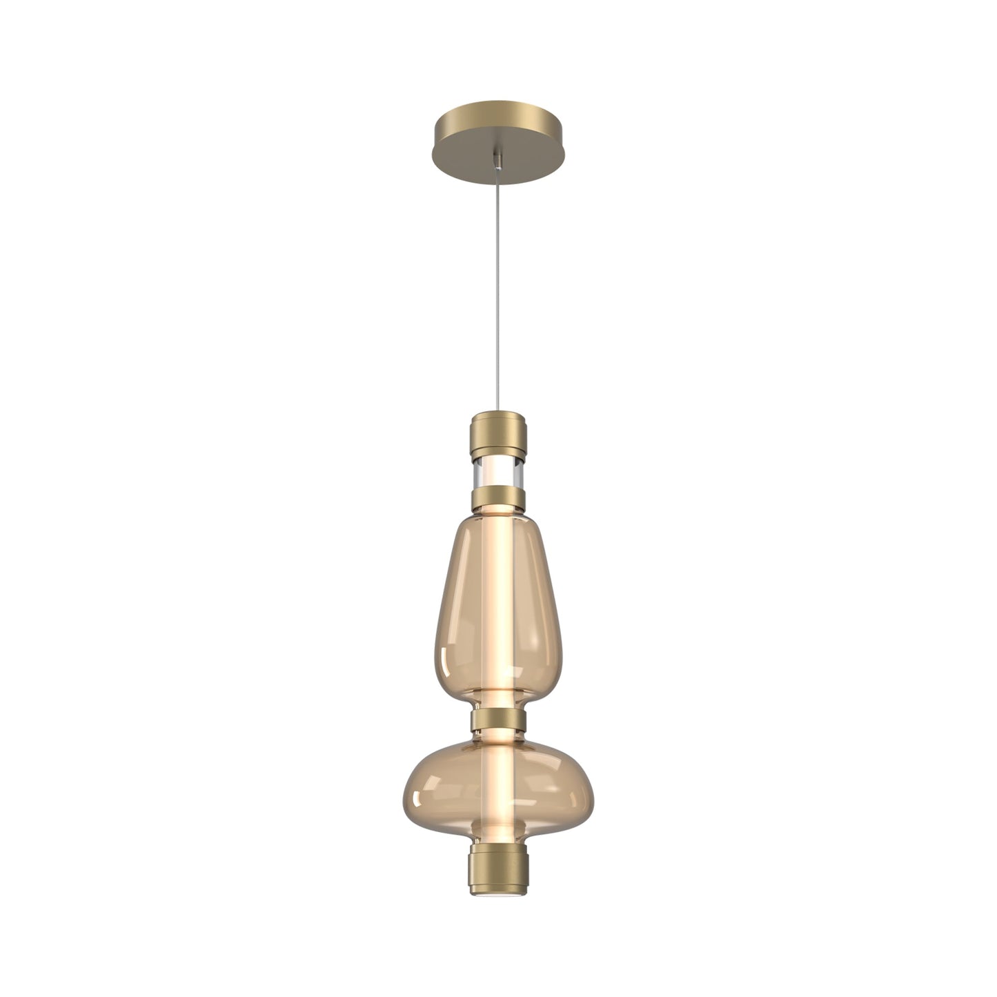 Bolla Mandrel LED Pendant Light in Gilded Brass/Bronze Blown Glass.