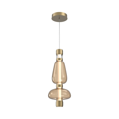 Bolla Mandrel LED Pendant Light in Gilded Brass/Bronze Blown Glass.