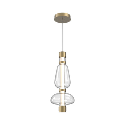 Bolla Mandrel LED Pendant Light in Gilded Brass/Clear Blown Glass.