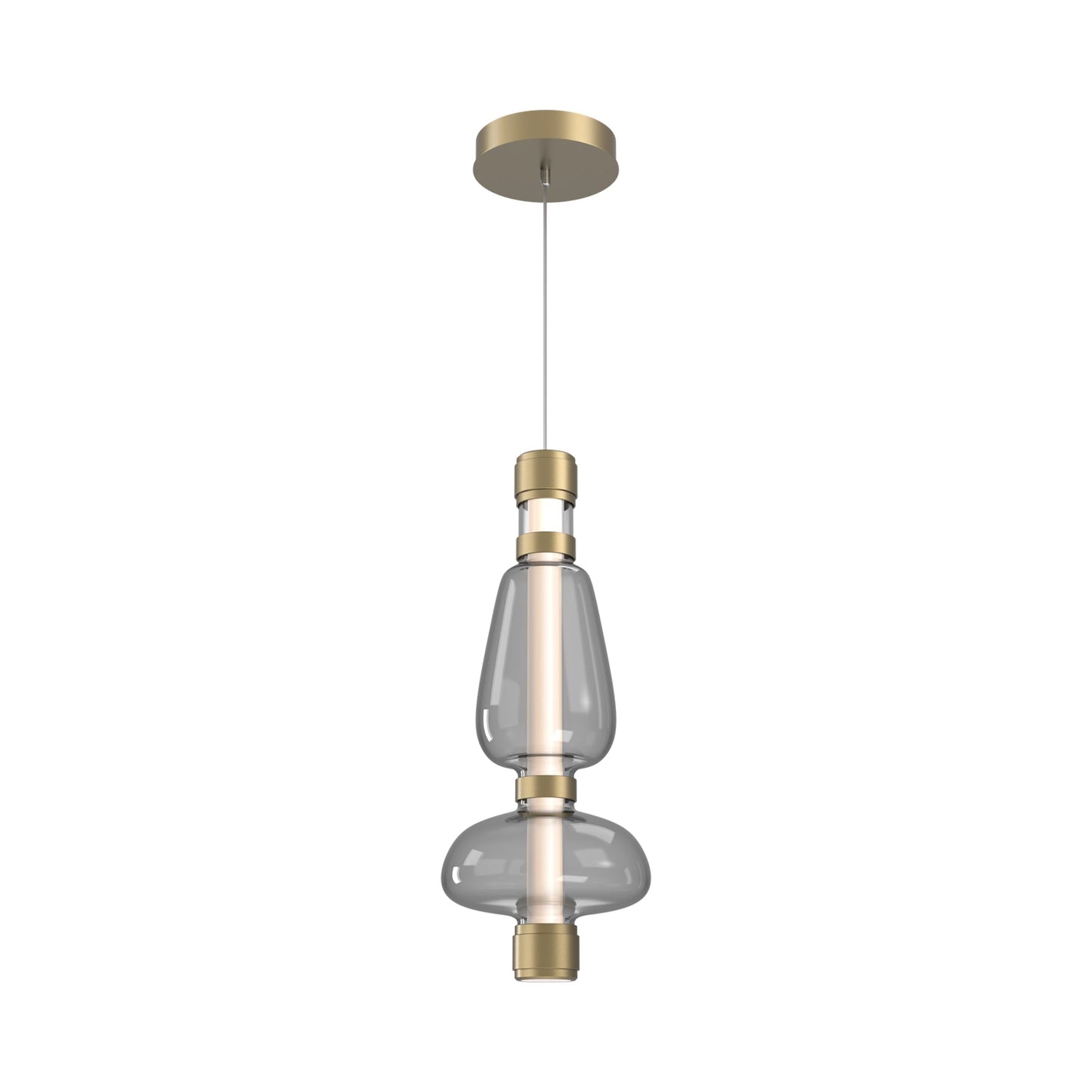 Bolla Mandrel LED Pendant Light in Gilded Brass/Smoke Blown Glass.