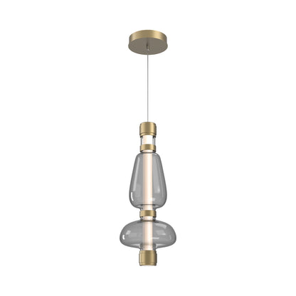 Bolla Mandrel LED Pendant Light in Gilded Brass/Smoke Blown Glass.