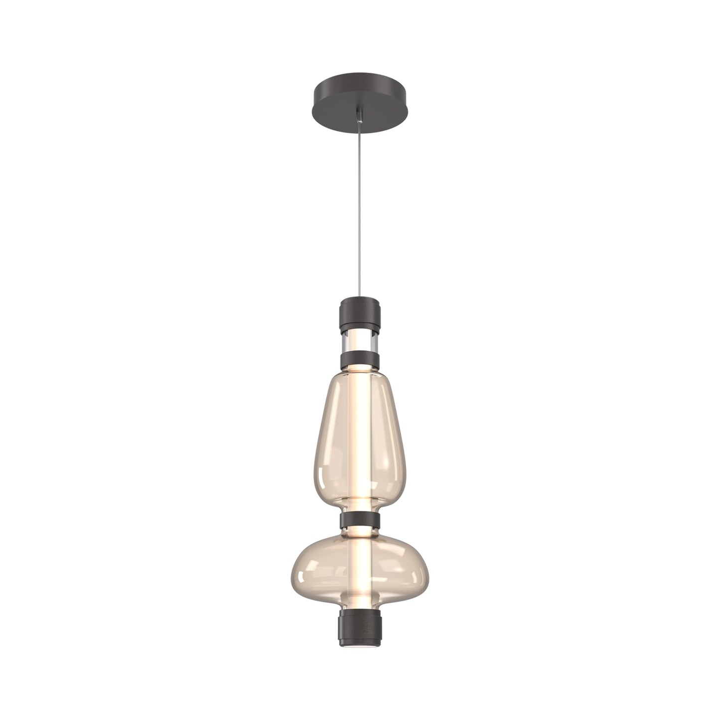 Bolla Mandrel LED Pendant Light in Graphite/Amber Blown Glass.