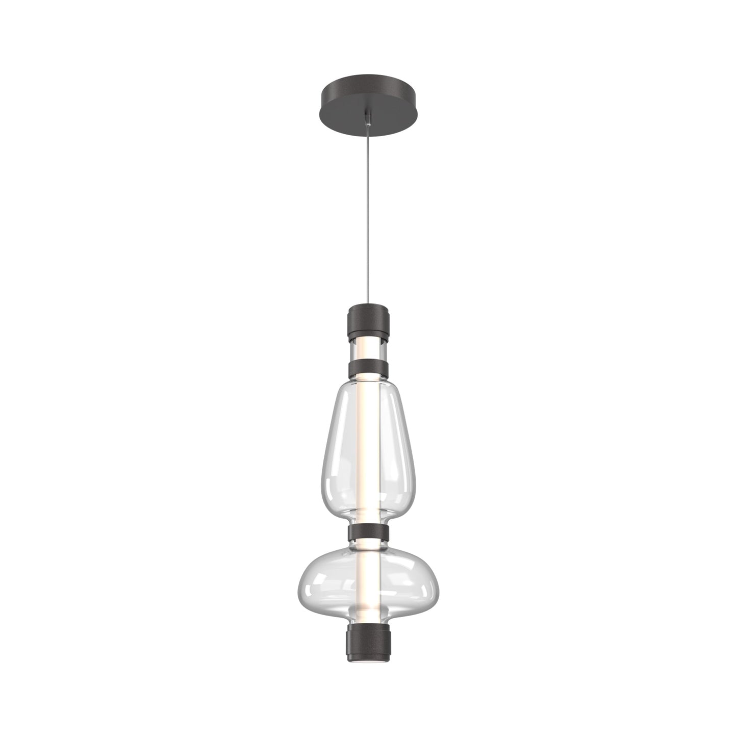 Bolla Mandrel LED Pendant Light in Graphite/Clear Blown Glass.