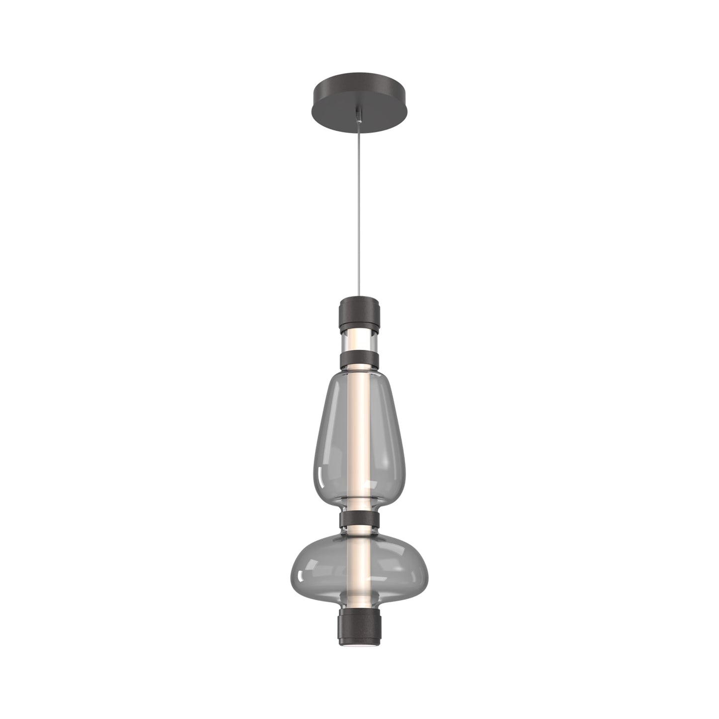 Bolla Mandrel LED Pendant Light in Graphite/Smoke Blown Glass.