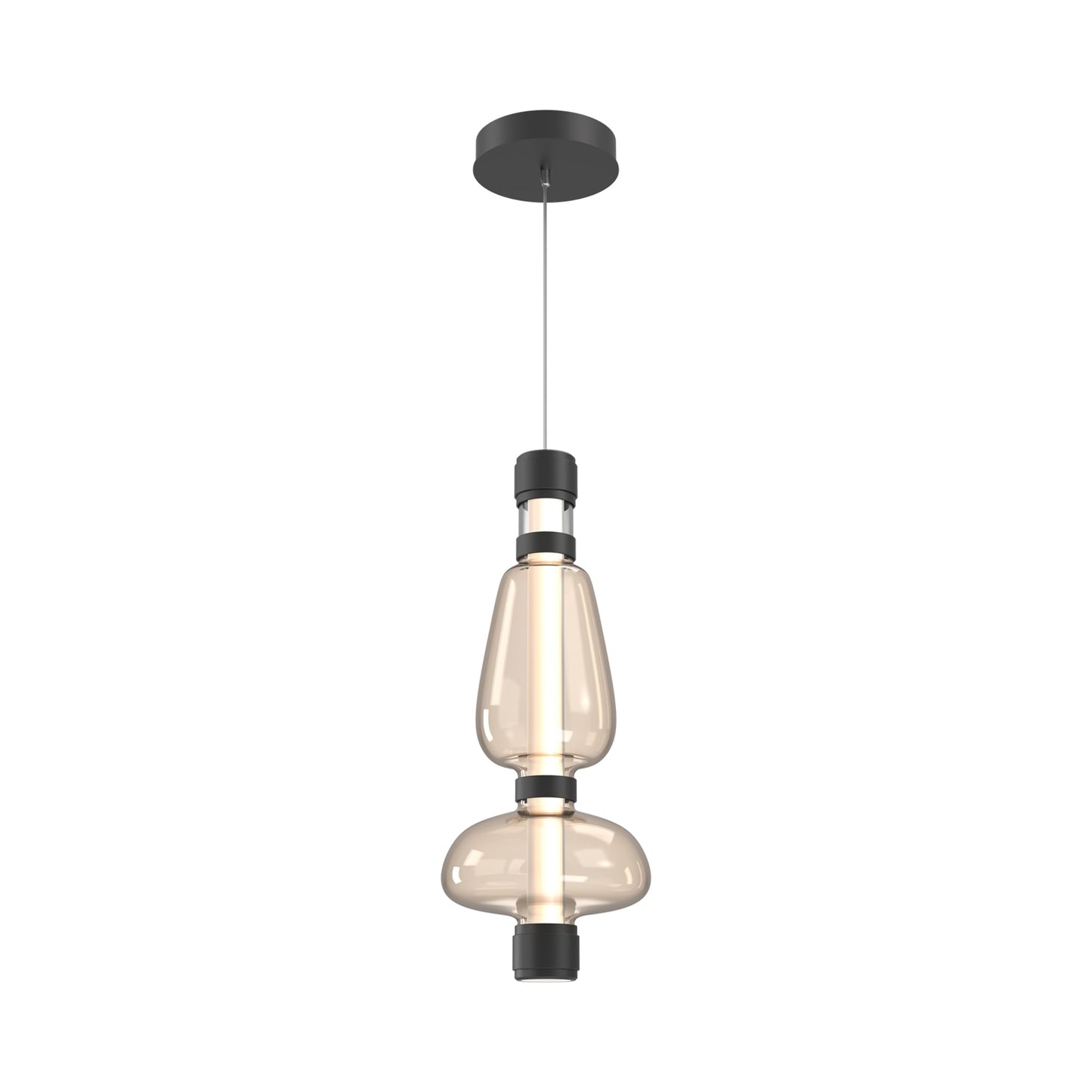 Bolla Mandrel LED Pendant Light in Matte Black/Amber Blown Glass.