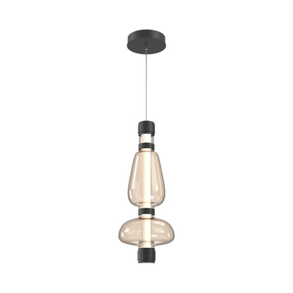 Bolla Mandrel LED Pendant Light in Matte Black/Amber Blown Glass.