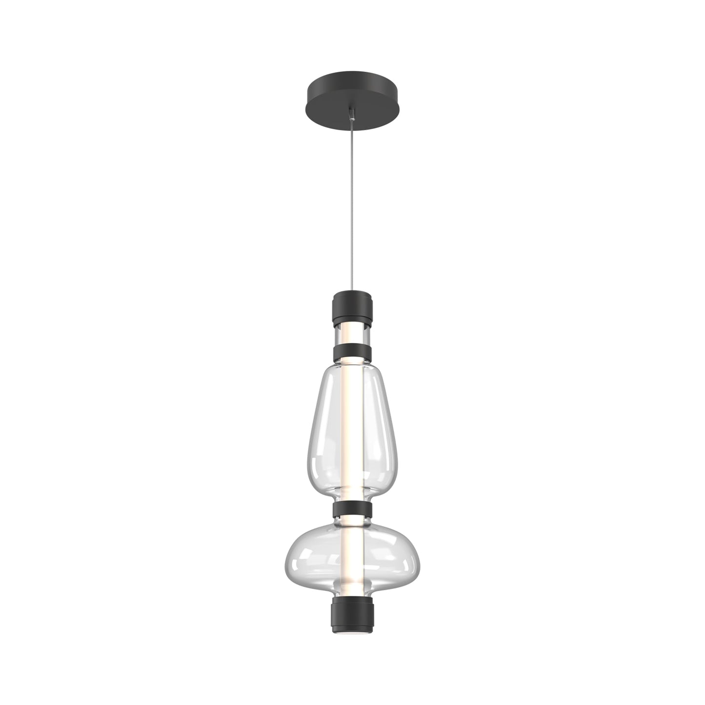 Bolla Mandrel LED Pendant Light in Matte Black/Clear Blown Glass.