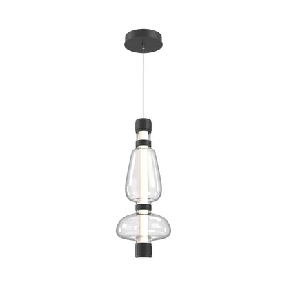 Bolla Mandrel LED Pendant Light in Matte Black/Clear Blown Glass.