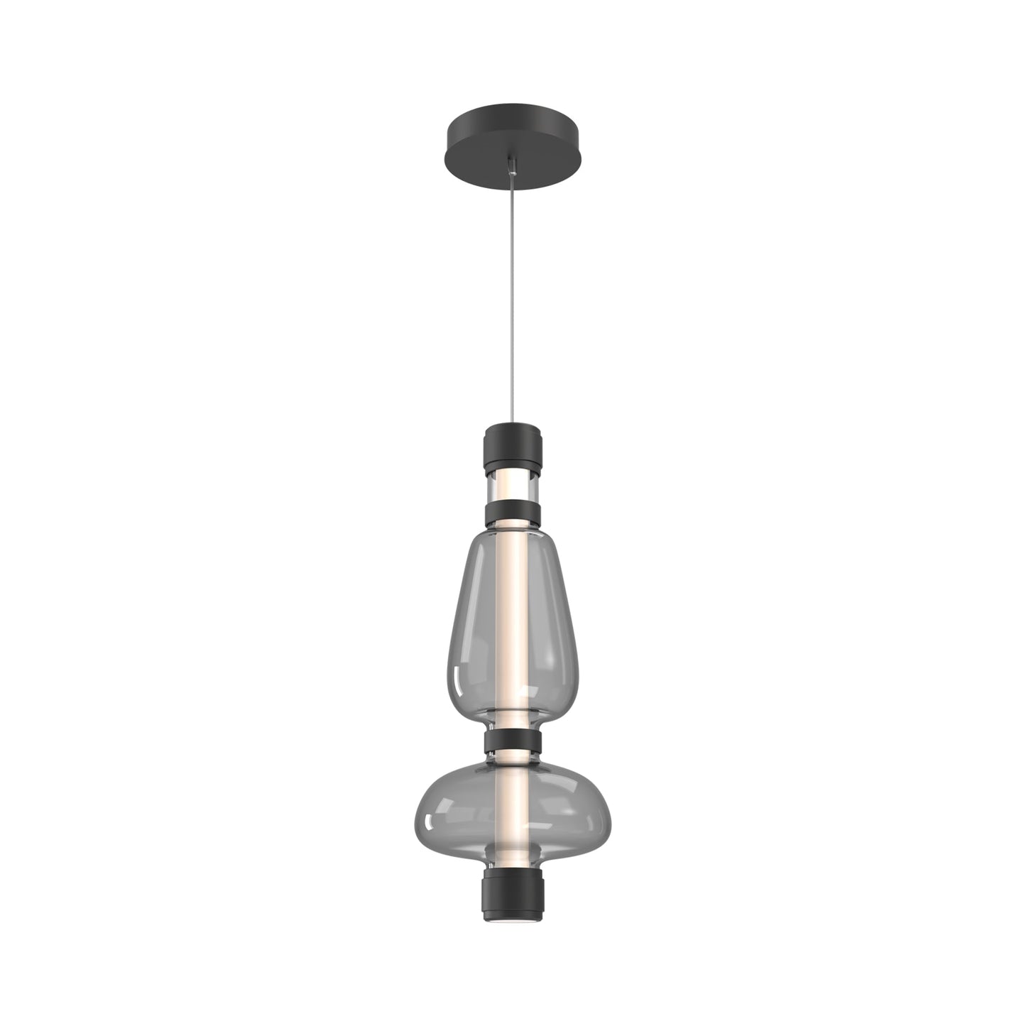 Bolla Mandrel LED Pendant Light in Matte Black/Smoke Blown Glass.