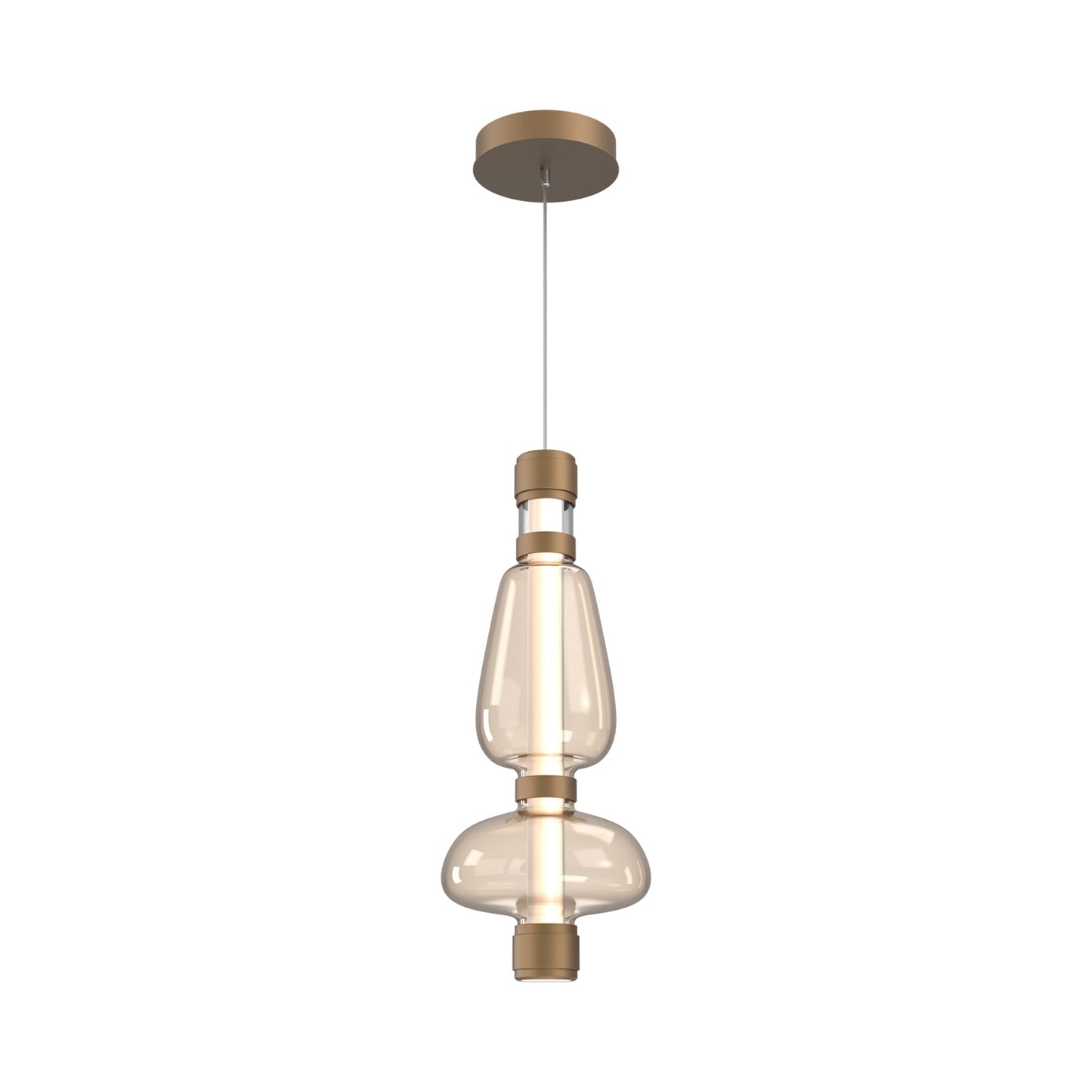 Bolla Mandrel LED Pendant Light in Novel Brass/Amber Blown Glass.