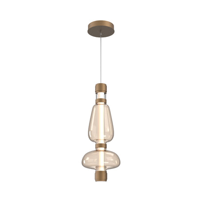 Bolla Mandrel LED Pendant Light in Novel Brass/Amber Blown Glass.
