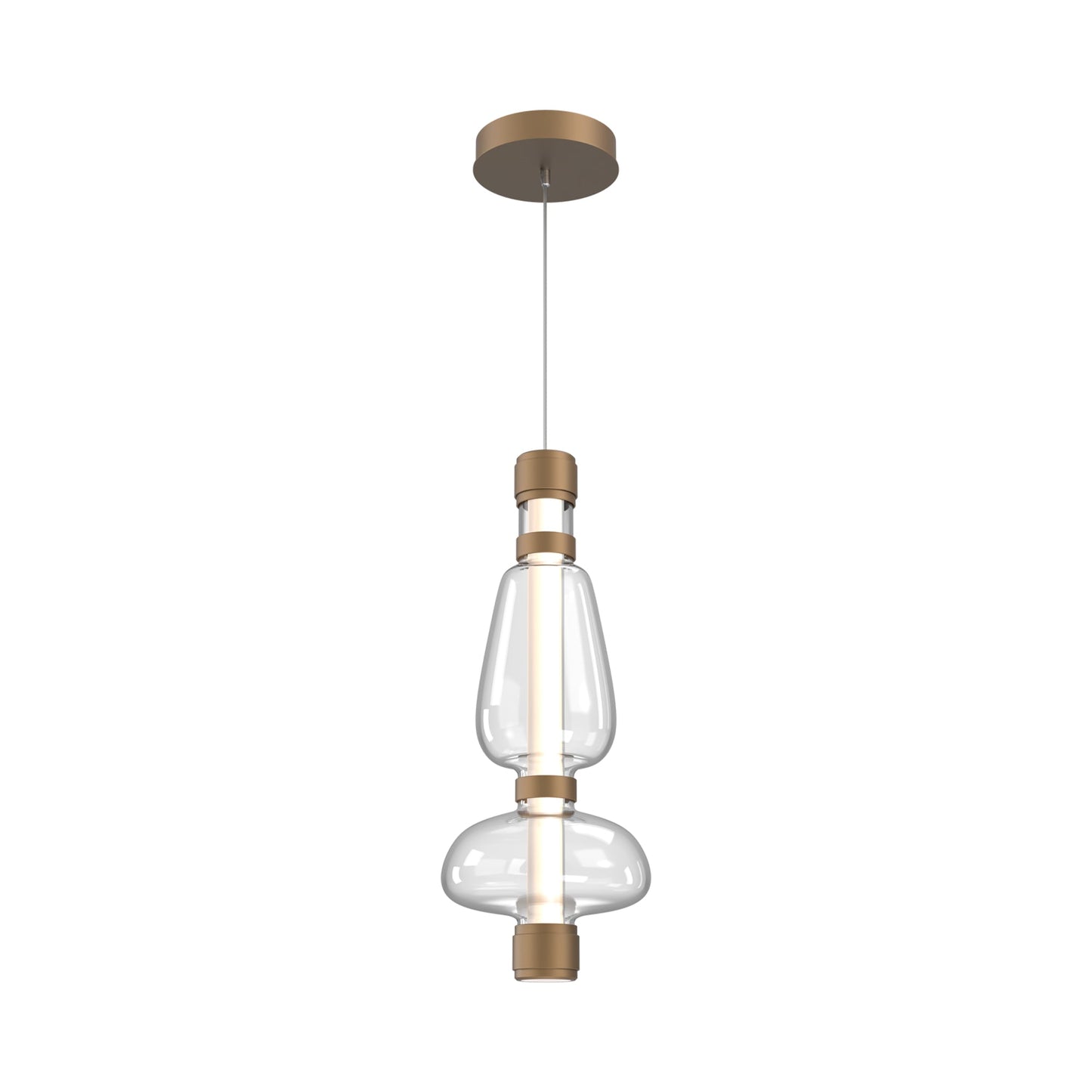 Bolla Mandrel LED Pendant Light in Novel Brass/Clear Blown Glass.