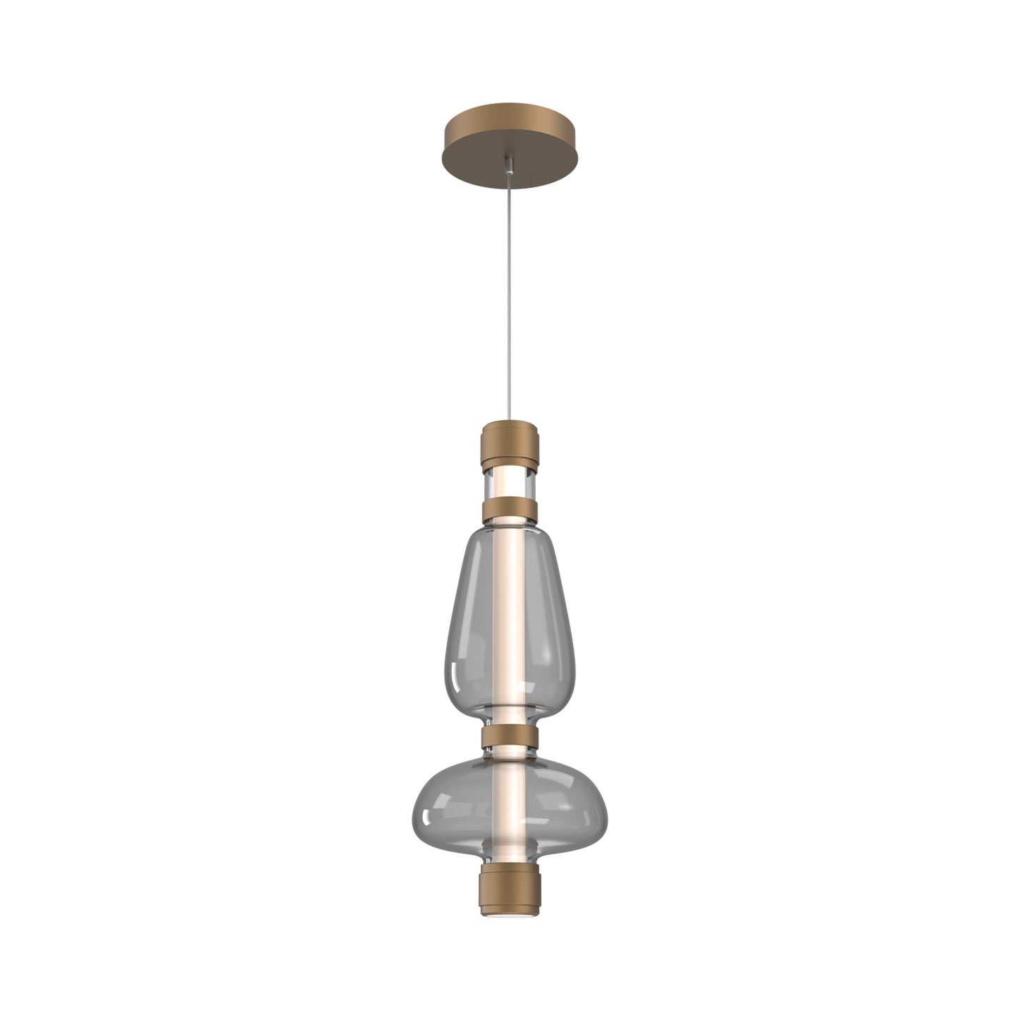 Bolla Mandrel LED Pendant Light in Novel Brass/Smoke Blown Glass.