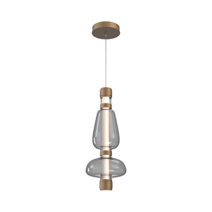 Bolla Mandrel LED Pendant Light in Novel Brass/Smoke Blown Glass.