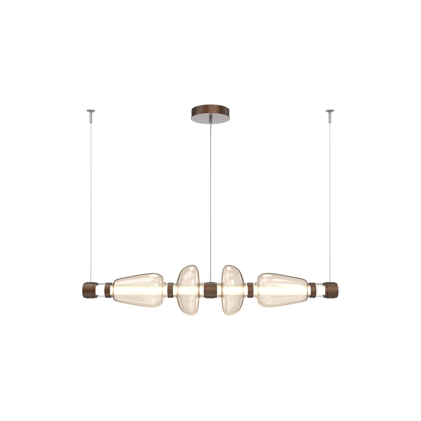 Bolla Mandrel Linear LED Chandelier in Burnished Bronze/Amber Blown Glass (53.3-Inch).