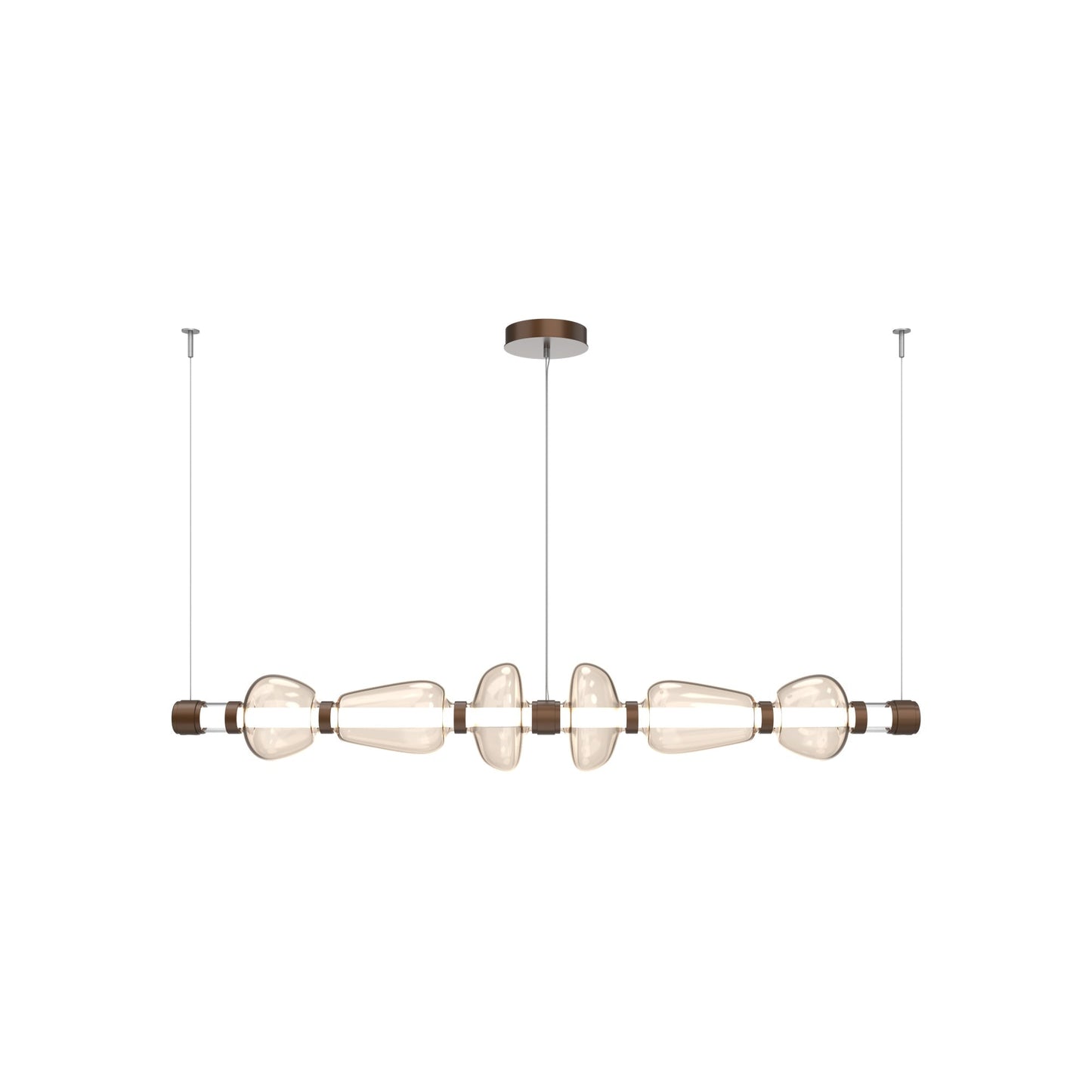 Bolla Mandrel Linear LED Chandelier in Burnished Bronze/Amber Blown Glass (72.6-Inch).
