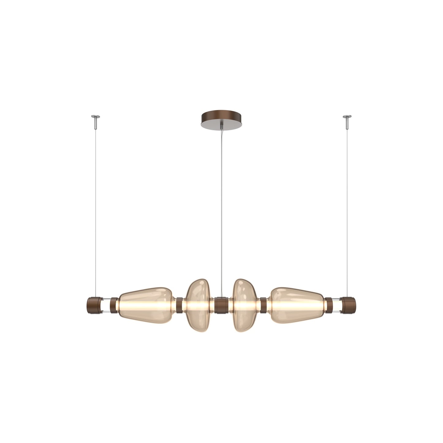 Bolla Mandrel Linear LED Chandelier in Burnished Bronze/Bronze Blown Glass (53.3-Inch).