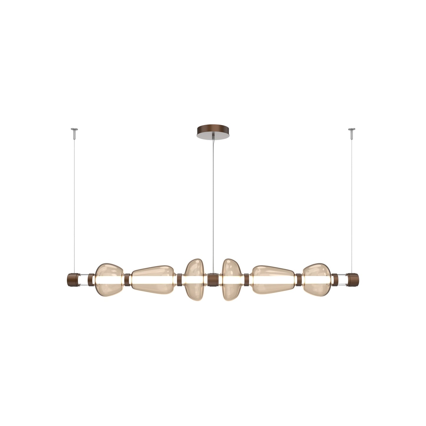 Bolla Mandrel Linear LED Chandelier in Burnished Bronze/Bronze Blown Glass (72.6-Inch).