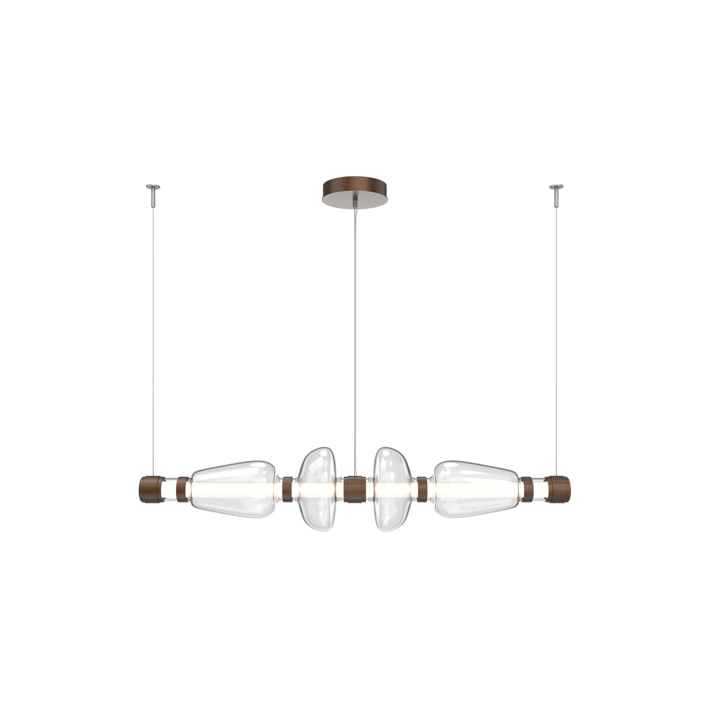 Bolla Mandrel Linear LED Chandelier in Burnished Bronze/Clear Blown Glass (53.3-Inch).
